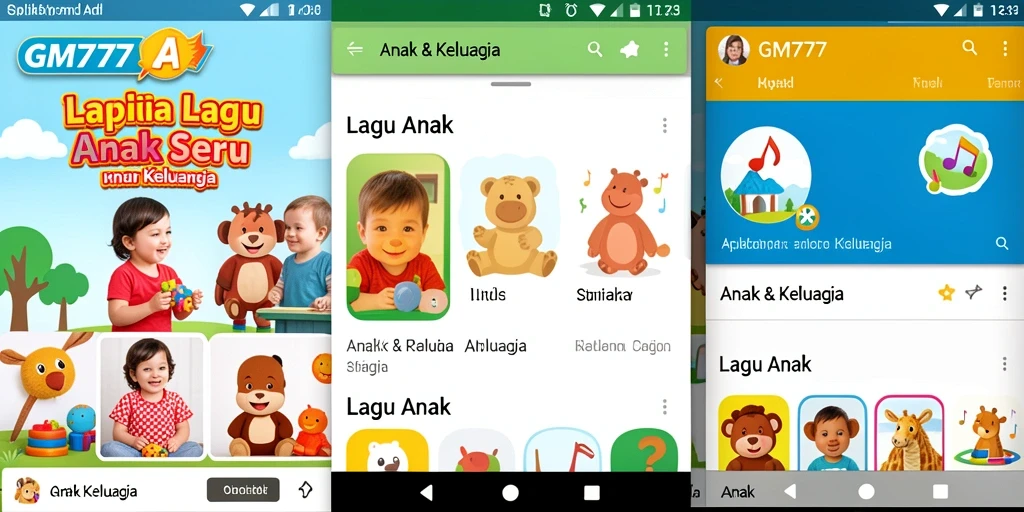 Tampilan antarmuka GM777 dengan koleksi lagu anak yang ceria.