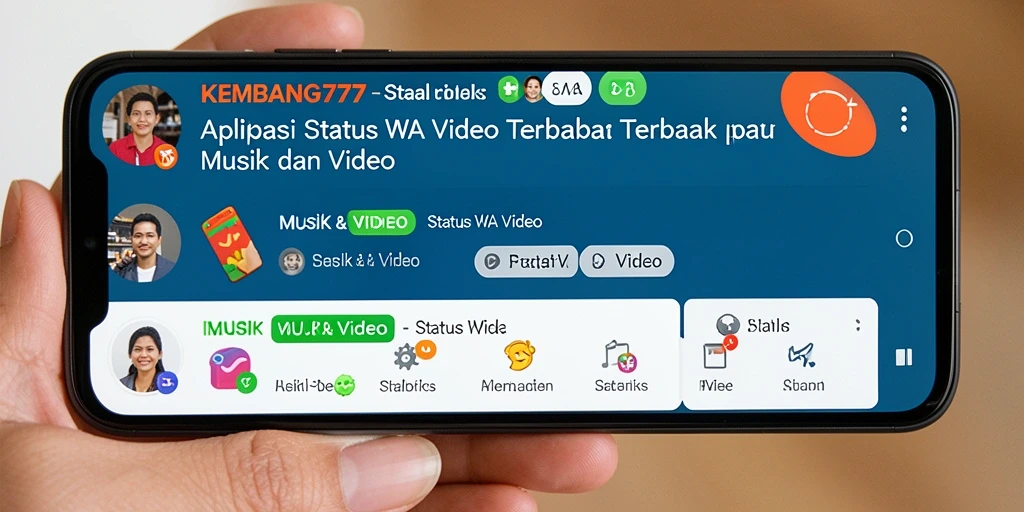 Antarmuka aplikasi KEMBANG777 yang menampilkan koleksi status WA video berkualitas.