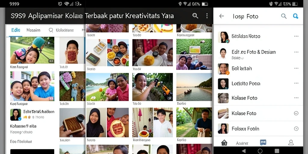 Tampilan antarmuka S9S9 dengan fitur kolase foto yang lengkap.